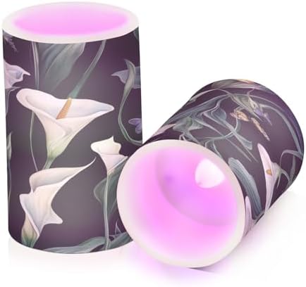 Art Calla Lily Black Flower Flameless Flickering Candles with Timer Waterproof Electronic Lights Battery Operated Votive Led for Wedding (prop2) 2-Piecing Set - Image 2