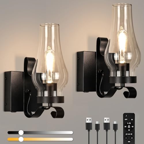 Battery Operated Wall Sconces, Rustic Wall Lights Set of 2, Non-Hardwired Antique Kerosene Wall Lamps, Vintage Bedside Wall Sconces with Remote Control for Living Room, Bedroom, Hallway etc by EIDEARAYHomeLighting