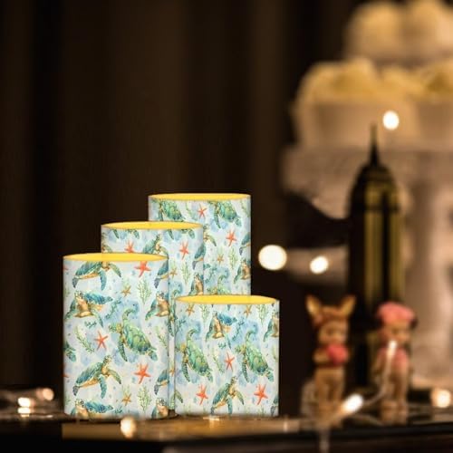 GLENLCWE Flower Sea Turtle Flameless Light Candles Battery Powered with Timer Remote Color Chaging Pillar Fake Candles Pack of 4 for Wedding Home Outdoor Decor - Image 2