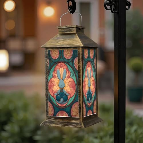 Solar Lantern Symmetrical Stained Glass Outdoor Waterproof Garden Hanging Lantern Solar Powered Lighting Outside Solar Light for Patio Yard Camping, Gifts for Women Mom - Image 6