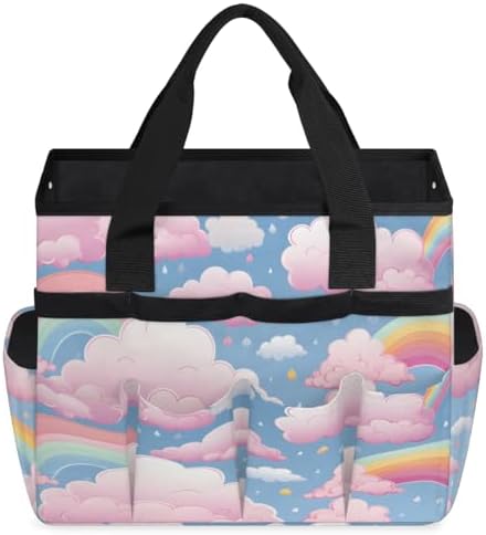 Cute Garden Tool Bag Organizer Heavy Duty Clouds Rainbow Gardening Tote Bag with 10 Pockets for Women Men Gardening Gifts - Image 3