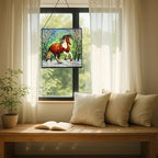 Brown White Icelandic Horse cantering through winter orchard Square Suncatcher–Stained Glass Style Window Panel with Pastoral Scene, Custom Decorative Hanging Art for Equestrian Home, Christmas anTV9F - Image 7