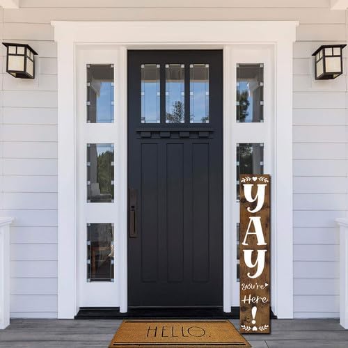 FemiaD 3Pcs Yay You're Here Door Sign Welcome Sign for Front Porch Standing 8x48inch Large Farmhouse Outdoor Wood Vertical Tall Funny Large Welcome Signs for Home - Image 2
