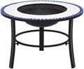 26.8 Inch Mosaic Fire Pit Table, Ceramic Tile Outdoor Fireplace for Patio, Backyard, Garden, Wood Burning Brazier with Steel Stand and BBQ Grill by Unknown