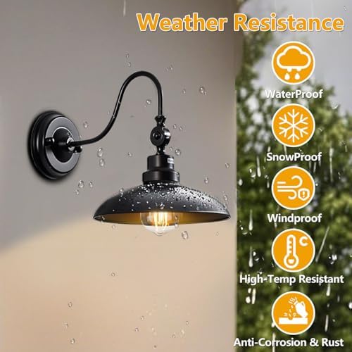 Outdoor Wall Lights, Matte Black Farmhouse Gooseneck Barn Light 9.8 inch Angle-Adjustable Waterproof Exterior Wall Light Fixtures Modern Wall Mount Porch Lights for House Garage Doorway - Image 3