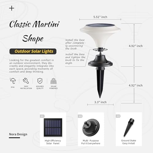 Solar Table Lights Outdoor, 6 Pack Classic Martini-Shaped Lanterns with Base & Ground Stakes, Waterproof LED Solar Powered Decorative Lights for Patio Table Garden Path (Warm White) - Image 6