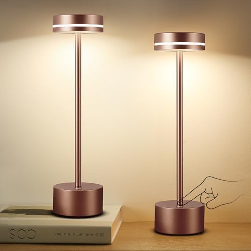 2 Pack LED Cordless Table Lamp Rechargeable, 5000mAh Portable Battery Operated LED Desk Lamp, 3 Color Dimmable Table Light for Home Office/Dining/Nightstand for Home Décor – Reddish Brown by Gkeiten