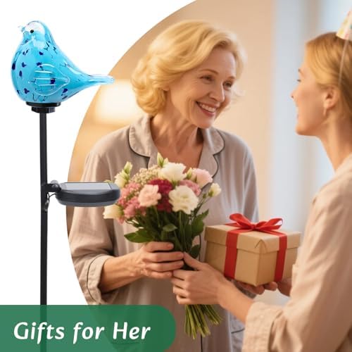 Afirst Solar Garden Lights, Hand-Blown Glass Bluebird Outdoor Garden Decor - Image 3
