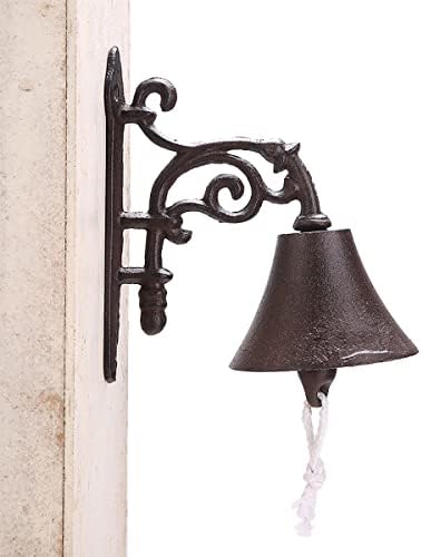 Cast Iron Wall Hanging Bell Bells, Manually Shaking Wall Hanging Doorbell, Dinner Bell Metal Art Decoration for Indoor Outdoor Garden Home (C) - Image 2