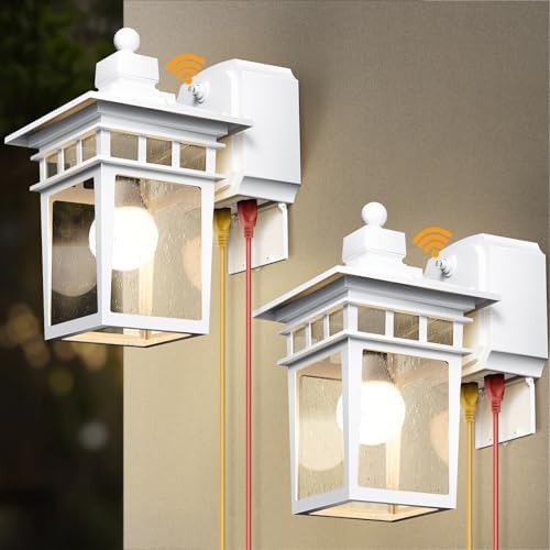 Outdoor Light with GFCI Outlet,2 Pack Dusk to Dawn Porch Lights White by APOTO