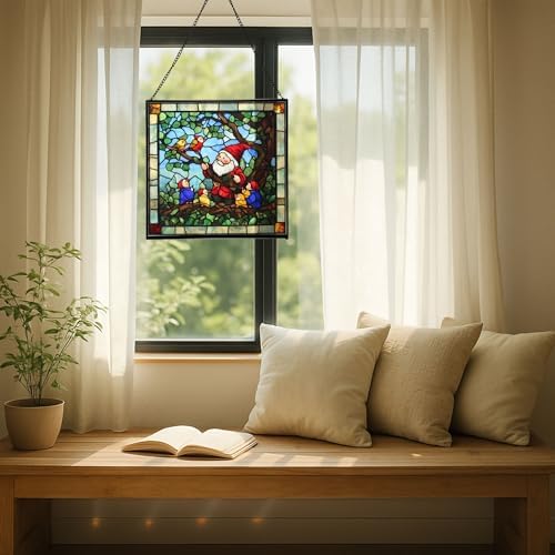 Gnome with Baby Birds Stained Glass Suncatcher – Square Hanging Window Panel for Home, Garden, Nursery, Halloween, Christmas, Memorial Day – Whimsical Glass Art Gift for Gnome Lovers 4u5en2 - Image 7