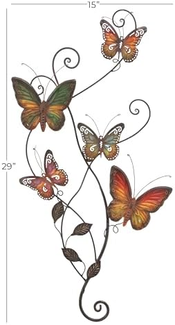 Deco 79 Metal Butterfly Home Wall Decor Indoor Outdoor Wall Sculpture with Scroll Details, Wall Art 15" x 1" x 29", Multi Colored - Image 6