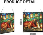 Bay Miniature Horse Curled Near Garden Lanterns Square Suncatcher – Stained Glass Style Window Panel with Pastoral Scene, Custom Decorative Hanging Art for Equestrian Home, Christmas GgGXzA - Image 2
