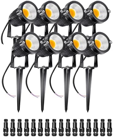 5W Low Voltage Landscape Lights Outdoor 12V AC/DC LED Landscape Lighting 3000K Warm White Waterproof Garden Spotlights 500LM COB Landscape Pathway Lights for Yard,Tree (8Pack with Connectors) by ALEDECO