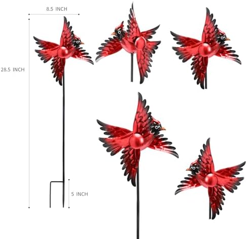 MUMTOP Cardinal Wind Spinner Outdoor, 2 Pack Metal Red Bird Garden Windmill - Image 3