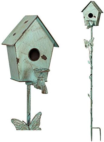 Bird Houses for Outside with Pole Metal Birdhouse Stakes Decorative Outdoor, Reclaimed Faucet Accent (Teal, 52") by MOCOME