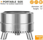 20 Inch Smokeless Fire Pit with Removable Ash Pan, Fire Pits for Outside Wood Burning, Portable Bonfire Outdoor Firepit, Bag & Poker Included, Stainless Steel (Silvery- with Legs-Fire Pit) - Image 2