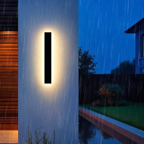Outdoor Wall Light LED Long Wall Sconce 11.82in Ip65 Waterproof Black Modern Outdoor Lights 3000k 9W Metal Exterior Light Fixture for Porch Light Patio Front Door Yard Garden Villa Living Room by YCMGEAD