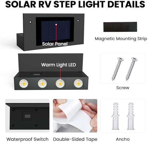 Magnetic Solar RV Step Lights, IP65 Waterproof LED Strip, 4 Pack - Image 2