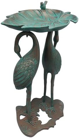 Oakland Living Cast Aluminum 30-in Twin Crane Copper Patina Bird Bath with Leaf Bowl - Image 2