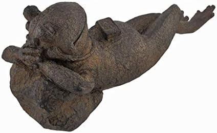 Bellaa Sleeping Frog Garden Statue - 8" Brown Stone Finish Outdoor Decorative Frog Figurine for Yard, Patio, Lawn & Home Decor - Image 3