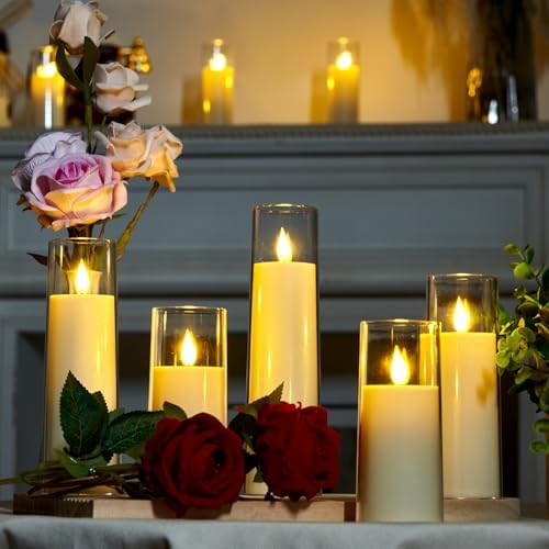 Amagic Ivory Flameless Candles with Remote, Battery Operated Candles with Timer, Acrylic Plexiglass Flickering LED Fake Candle for Wedding, Holiday, Home Decor, Set of 9, D2.2 x H5 6" 7" - Image 5