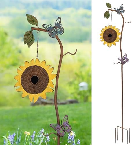 BAYN 57” Bird Houses Stake for Outside, Metal Wild Bird Feeder Birdhouse Stake Pole with Sunflower Design Outdoor Decorations for Patio, Backyard, Garden by BAYN