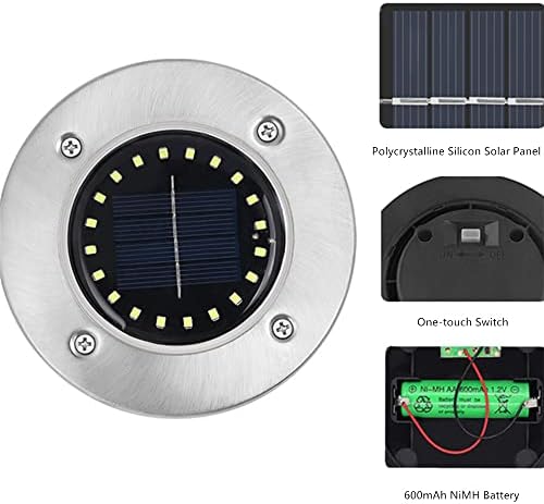 Solar Ground Lights, 10 LED Solar Powered Disk Lights,IP65 Solar Outdoor Lighting, Solar Landscape Lighting Decoration for Garden Driveway Walkway Pathway Yard Patio Lawn(Cool White) 10 Pack - Image 3