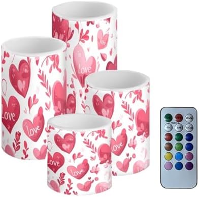 Battery Operated Candles with Timer 4 Pack Red Hearts Flameless Candles with Remote for Valentine's Day Dining Table LED Lamp for Porch Home Decorations by Merkmak