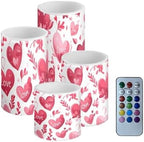 Battery Operated Candles with Timer 4 Pack Red Hearts Flameless Candles with Remote for Valentine's Day Dining Table LED Lamp for Porch Home Decorations by Merkmak