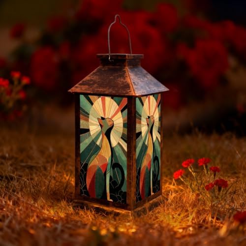 Solar Lantern Glowing Mandala Cat Stained Outdoor Waterproof Garden Hanging Lantern Solar Powered Lighting Outside Solar Light for Patio Yard Camping, Gifts for Women Mom by Unknown