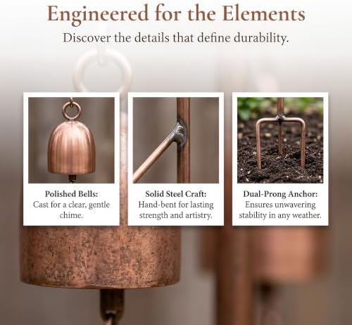 Retro Metal Garden Stake with 5 Bell Rings, Rustic Handmade Wind Chime Yard Decor, All-Weather Waterproof Lawn Ornament, Tool-Free Vintage Metal Art for Patio Backyard, Ideal Gardening Gift - Image 5