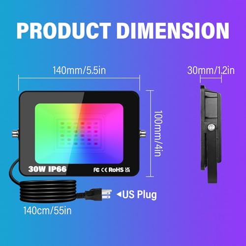 AUXTINGS 30W RGB LED Floodlight,3000LM Smart Flood Lights Outdoor with APP Control, Colour Changing,Timing Scene Lighting for Party Stage Garden Halloween Christmas Decorations,IP66 US Plug,4 Pack - Image 2