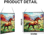 Brown Mustangs Horse cantering Through Open Canyon Floor Square Suncatcher – Stained Glass Style Window Panel with Pastoral Scene, Custom Decorative Hanging Art for Equestrian Home, Christmas ZSuxkT - Image 2