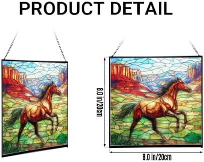 Brown Mustangs Horse cantering Through Open Canyon Floor Square Suncatcher – Stained Glass Style Window Panel with Pastoral Scene, Custom Decorative Hanging Art for Equestrian Home, Christmas ZSuxkT - Image 2