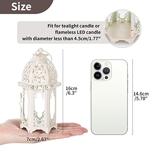 NUPTIO 6 Pcs Moroccan Style Candle Lantern - Small Sized Tealight Candle Holder with Transparent Glass Panels Great for Patio, Indoors/Outdoors, Events, Parties and Weddings, White - Image 3