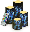 LED Flameless Candles with Remote Set of 4 Butterfly Battery Operated Pillar Candles with Timer Color Changing Electric Candles for Wedding Table Festival Decorations by YUVAMAGIMO