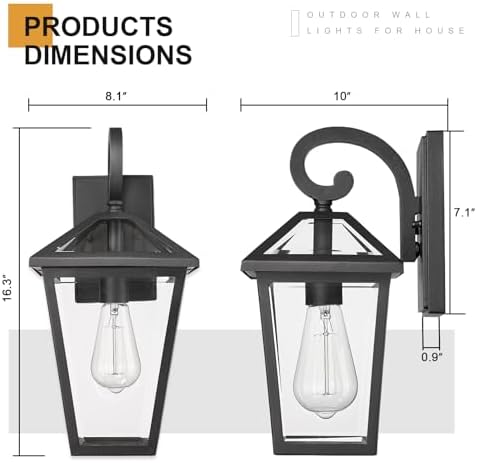Outdoor Light Fixtures Wall Mount, Waterproof Exterior Wall Lanterns with Glass, Outside Wall Sconces, Front Porch Lights for House Garage Doorway Patio (Black, Clear Glass) - Image 2