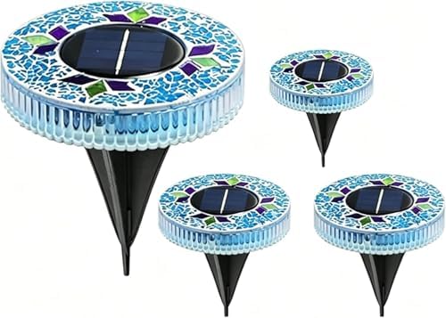 2026 Upgraded Mosaic Solar Disk Lights Waterproof, 4 Pack Solar Ground Lights Mosaic for Pathway Walkway Patio Lawn Landscape Lighting, AutoOn/Off Colorful LED Disc Lights (Blue, Number of Items: 4) by Unknown