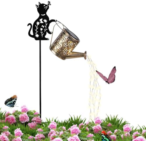 Watering Can Lights Solar Powered Iron Art Waterproof Cute Cat LED by Unknown