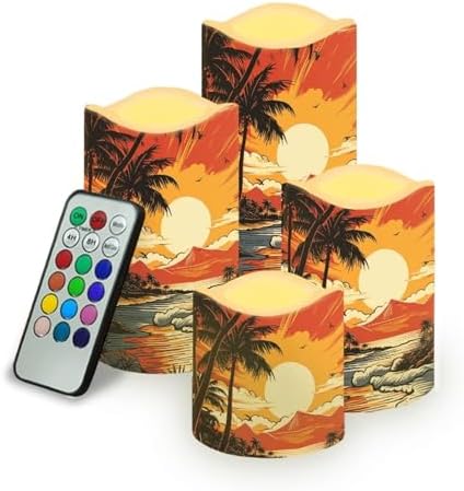 Flameless Light Candles for Home Room Decor Battery Operated Candles with Color Changing Timer Remote Flickering Fake Pillar Candles Tea Lights Table Decorations Seaside Sunset by Uorisanigo
