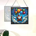 Gnome Balloon Ride Stained Glass Suncatcher – Square Hanging Window Panel for Home or Greenhouse – Whimsical Glass Art Gift for Garden Lovers, Christmas, Halloween, Father Days 7bMllP - Image 4