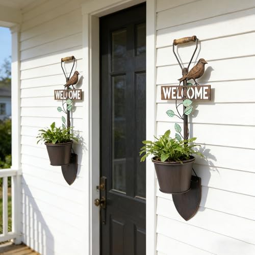2Pcs Metal Wall Planter ,Vintage Wall Hanging Planter with Welcome Sign - Image 6