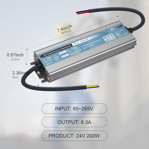 QNNP® LED Driver 200 Watts 24V DC Low Voltage Transformer Waterproof IP67 Power Supply Transformer Adapter AC 85V-265V to 24V DC, LED Power Supply for Indoor Outdoor Lighting - Image 2
