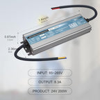 QNNP® LED Driver 200 Watts 24V DC Low Voltage Transformer Waterproof IP67 Power Supply Transformer Adapter AC 85V-265V to 24V DC, LED Power Supply for Indoor Outdoor Lighting - Image 2