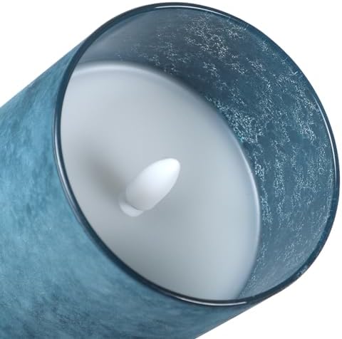 Blue Flameless Candles with Remote Ocean Glass LED Pillar Candles Set of 3 - Image 6