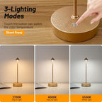 2Pack Rechargeable Cordless Table Lamp, Portable Powered LED Battery 6000mAh Metal USB Desk Lamp, 3 Levels Brightness Light for Restaurants Outdoor (2pack LCE Flower Gold) - Image 3