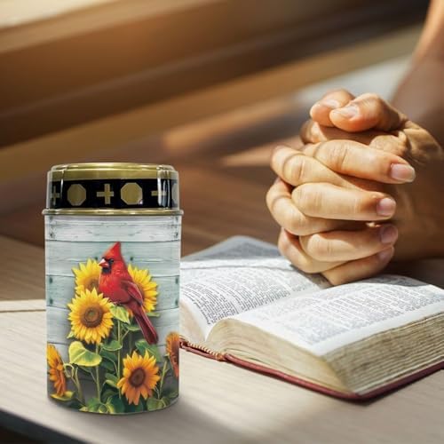 Poceacles Cardinal Sunflower Wood Grain Solar Lights Outdoor Solar Powered Outdoor Cemetery Stake Candle Grave Solar Lamp Landscape Lighting Waterproof Grave Flameless Candle, Pack of 2 - Image 5