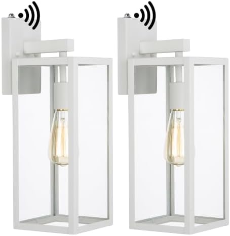 18 Inch White Large Outdoor Wall Lights Dusk to Dawn 2 Pack Outdoor Wall Sconces with Dusk to Dawn Sensor Porch & Patio Lights Large Size Outdoor Porch Light with Photocell Sensor Outdoor Lighting by Faymartlighting