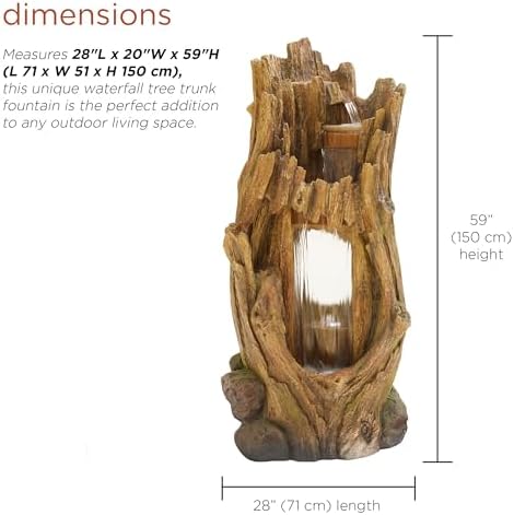 Alpine Corporation TZL338 Outdoor 3 Tier Waterfall Tree Trunk Floor Fountain with LED Lights for Patio, and Lawn Decor, 59 Inches Tall - Image 4